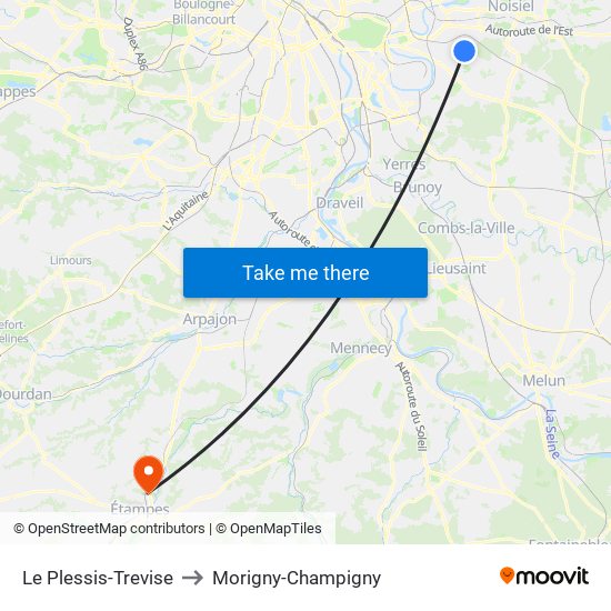 Le Plessis-Trevise to Morigny-Champigny map