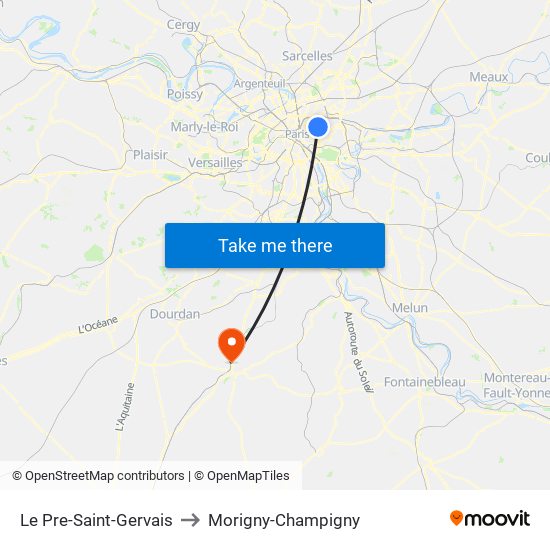 Le Pre-Saint-Gervais to Morigny-Champigny map