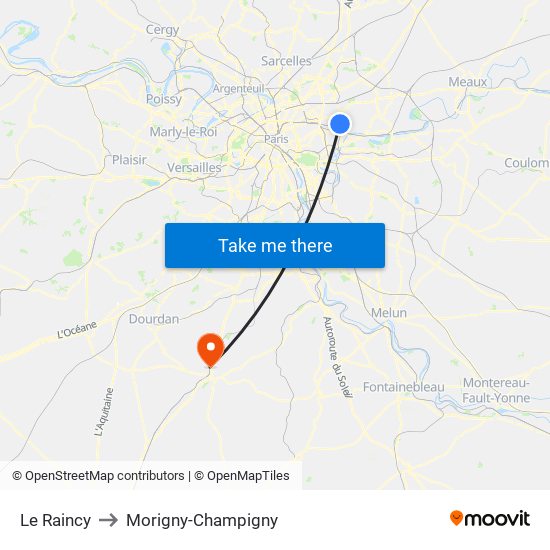 Le Raincy to Morigny-Champigny map