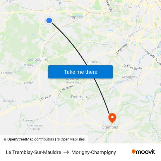 Le Tremblay-Sur-Mauldre to Morigny-Champigny map