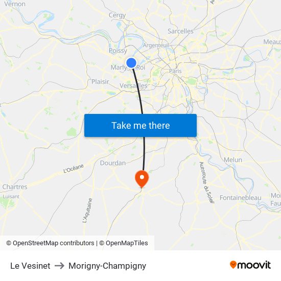 Le Vesinet to Morigny-Champigny map