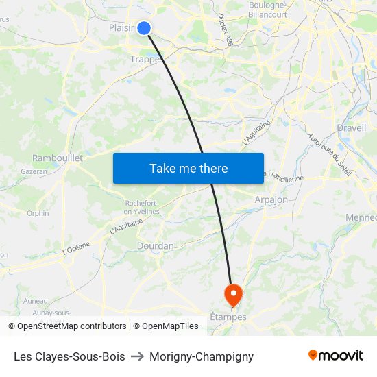 Les Clayes-Sous-Bois to Morigny-Champigny map