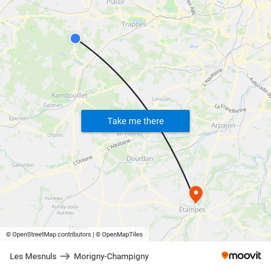 Les Mesnuls to Morigny-Champigny map