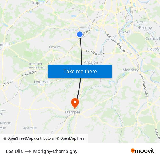Les Ulis to Morigny-Champigny map