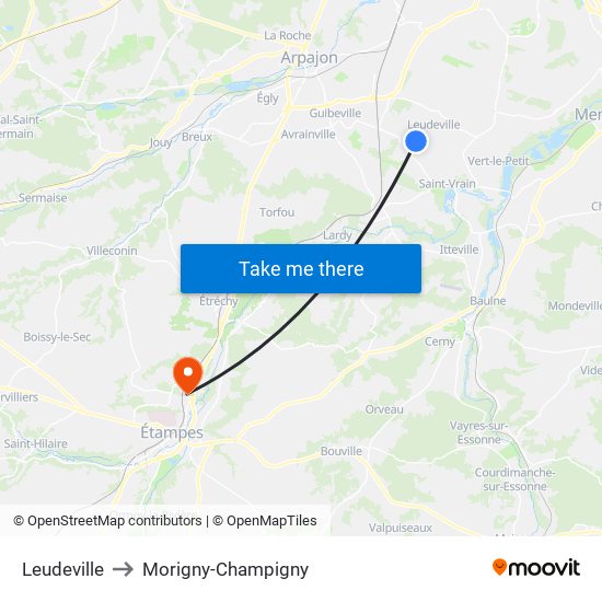 Leudeville to Morigny-Champigny map
