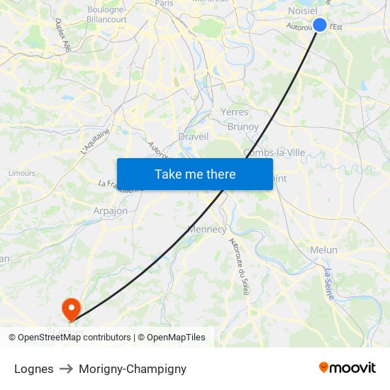 Lognes to Morigny-Champigny map
