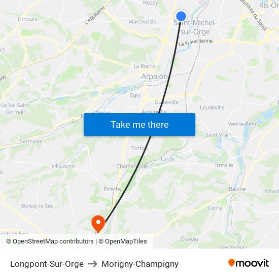 Longpont-Sur-Orge to Morigny-Champigny map
