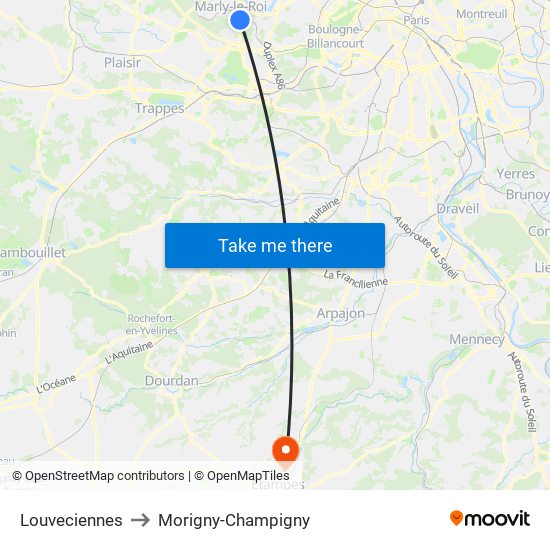 Louveciennes to Morigny-Champigny map