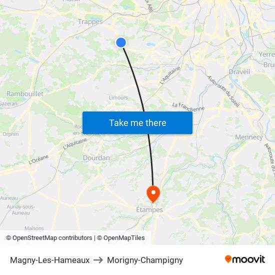 Magny-Les-Hameaux to Morigny-Champigny map