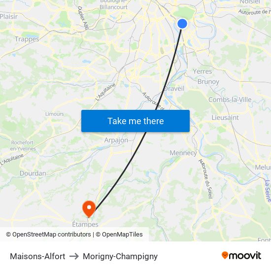 Maisons-Alfort to Morigny-Champigny map