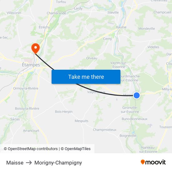Maisse to Morigny-Champigny map