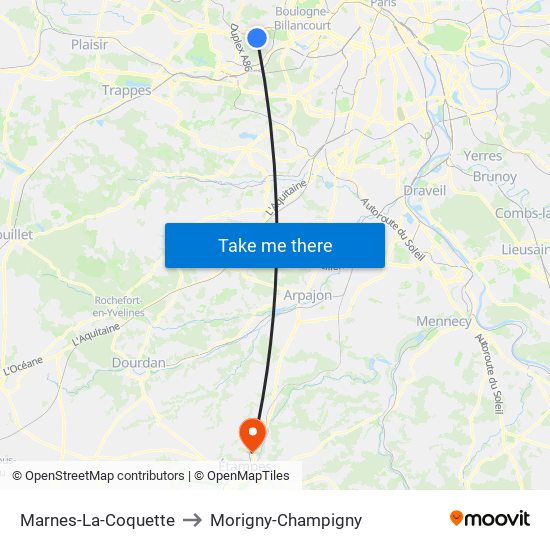 Marnes-La-Coquette to Morigny-Champigny map