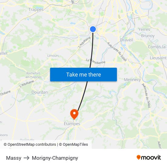 Massy to Morigny-Champigny map