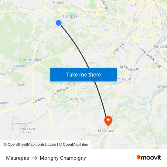 Maurepas to Morigny-Champigny map