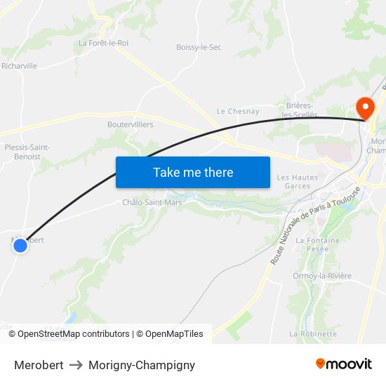 Merobert to Morigny-Champigny map