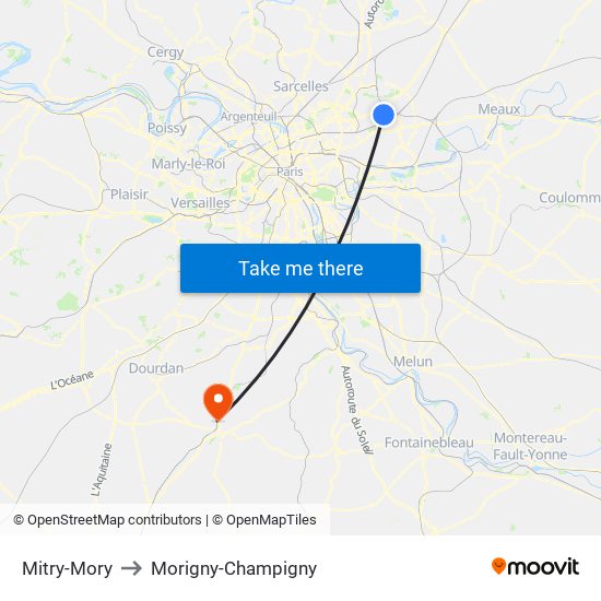 Mitry-Mory to Morigny-Champigny map