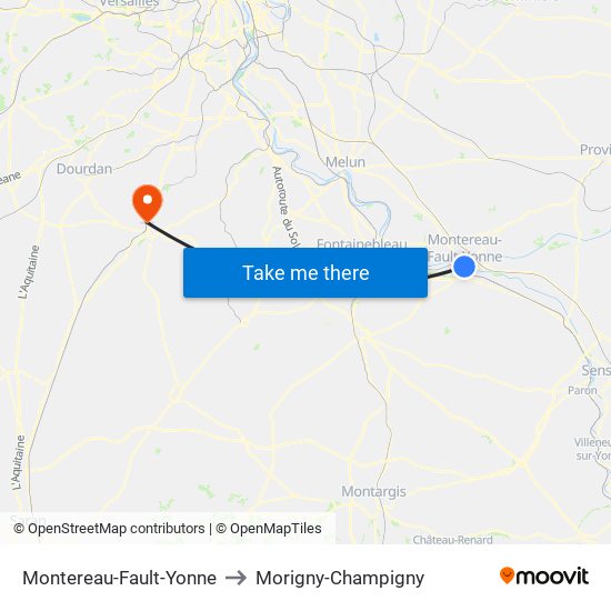 Montereau-Fault-Yonne to Morigny-Champigny map
