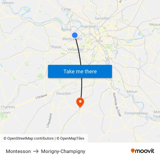 Montesson to Morigny-Champigny map