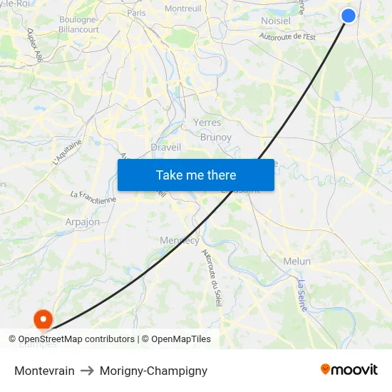 Montevrain to Morigny-Champigny map