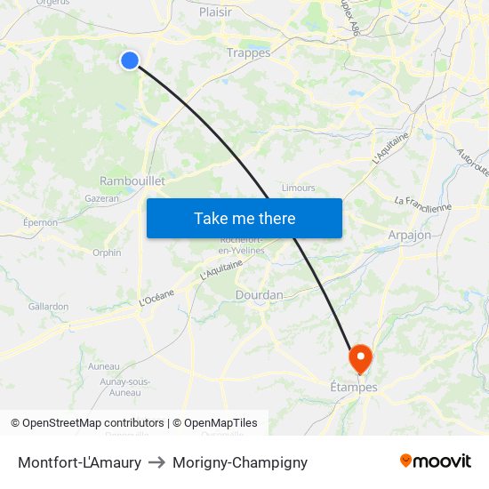 Montfort-L'Amaury to Morigny-Champigny map