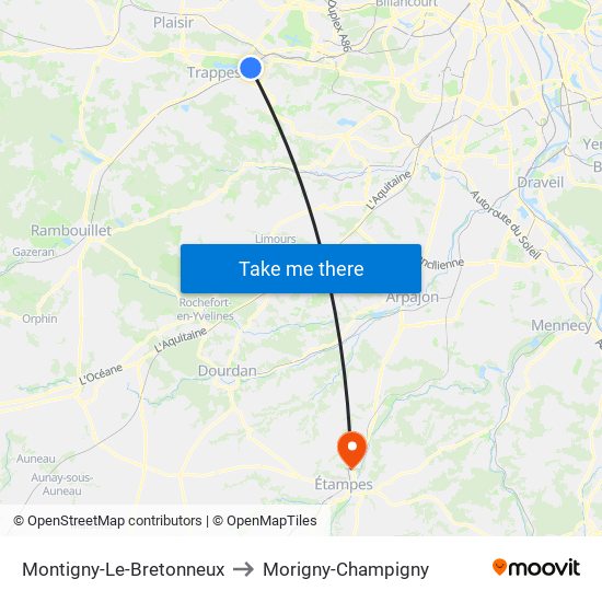 Montigny-Le-Bretonneux to Morigny-Champigny map