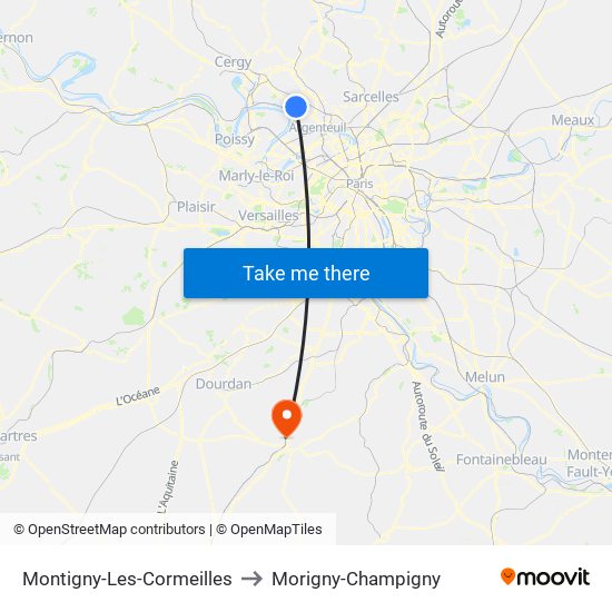 Montigny-Les-Cormeilles to Morigny-Champigny map