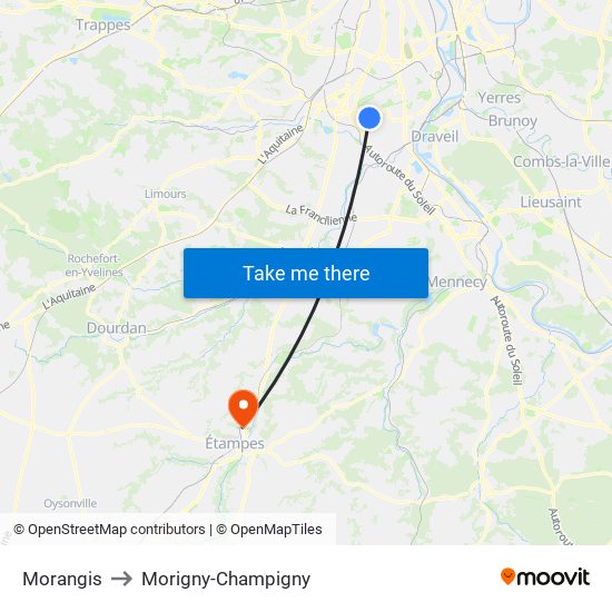 Morangis to Morigny-Champigny map