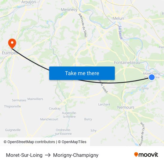 Moret-Sur-Loing to Morigny-Champigny map