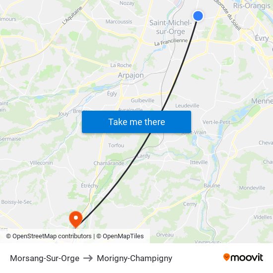 Morsang-Sur-Orge to Morigny-Champigny map