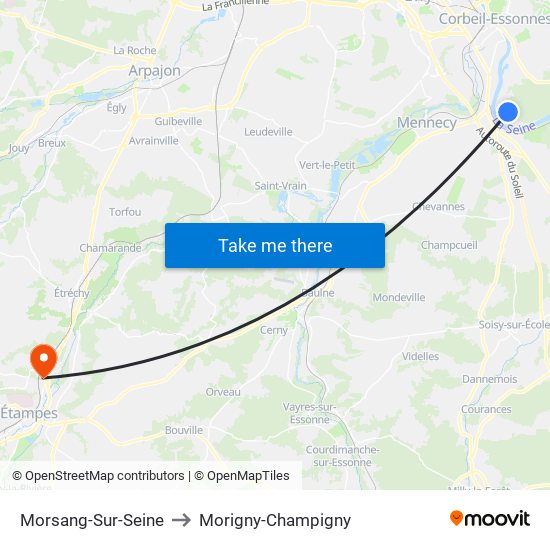 Morsang-Sur-Seine to Morigny-Champigny map