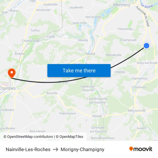 Nainville-Les-Roches to Morigny-Champigny map