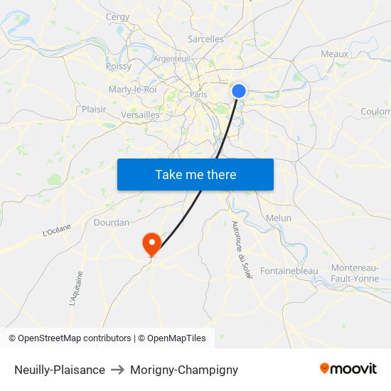 Neuilly-Plaisance to Morigny-Champigny map