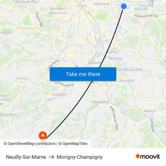 Neuilly-Sur-Marne to Morigny-Champigny map