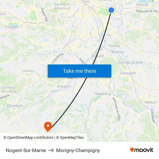 Nogent-Sur-Marne to Morigny-Champigny map