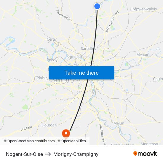 Nogent-Sur-Oise to Morigny-Champigny map