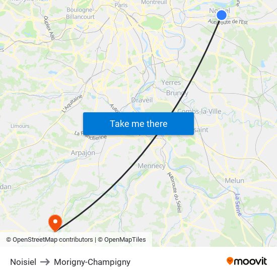 Noisiel to Morigny-Champigny map