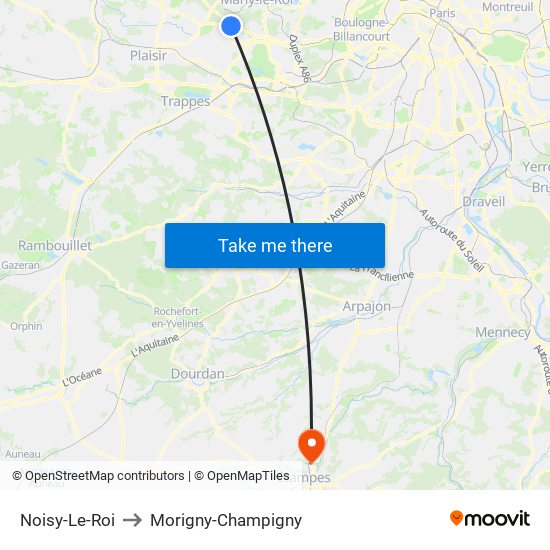 Noisy-Le-Roi to Morigny-Champigny map