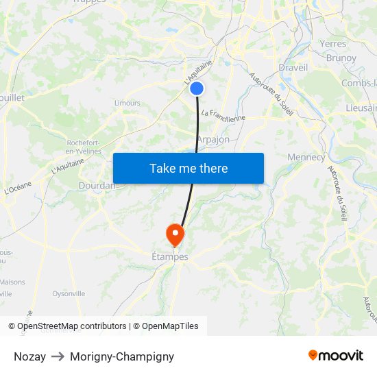 Nozay to Morigny-Champigny map