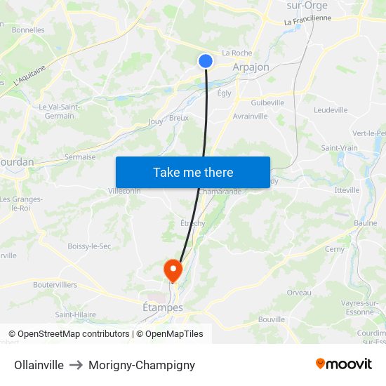 Ollainville to Morigny-Champigny map
