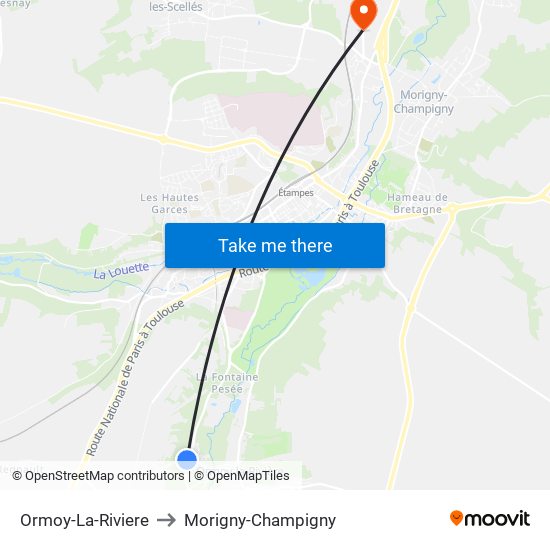 Ormoy-La-Riviere to Morigny-Champigny map
