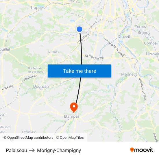 Palaiseau to Morigny-Champigny map