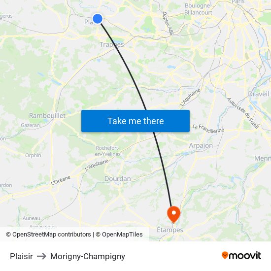 Plaisir to Morigny-Champigny map