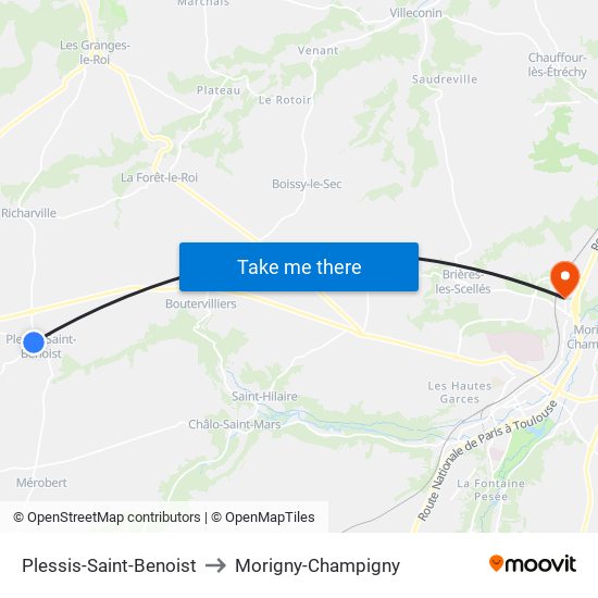 Plessis-Saint-Benoist to Morigny-Champigny map