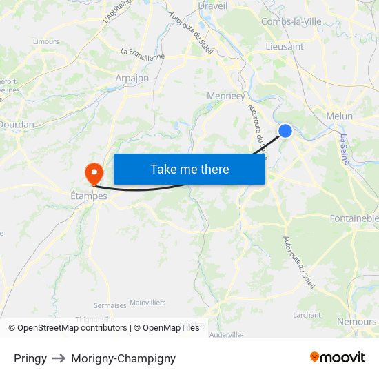 Pringy to Morigny-Champigny map