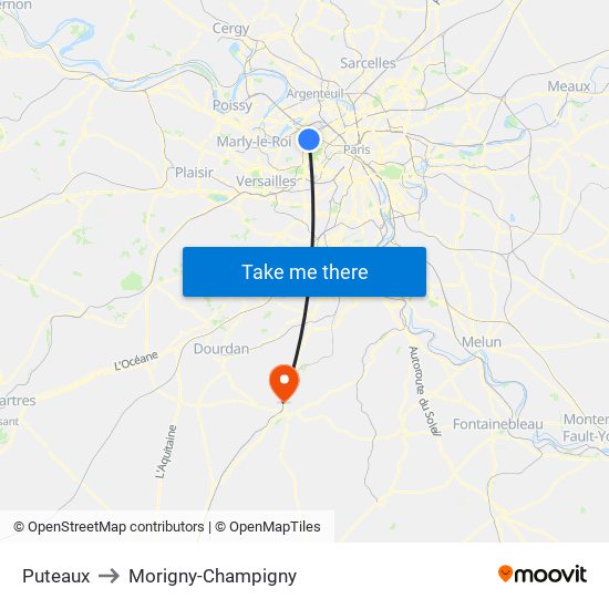 Puteaux to Morigny-Champigny map