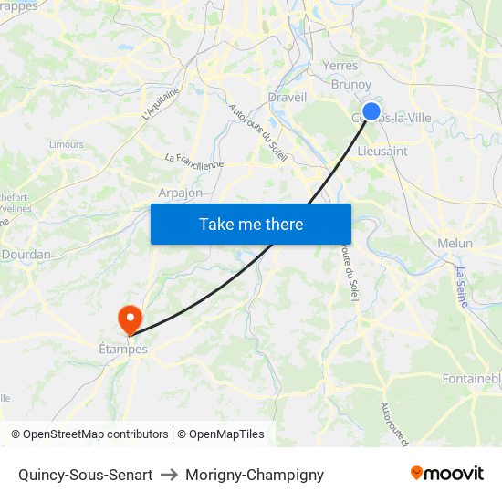 Quincy-Sous-Senart to Morigny-Champigny map