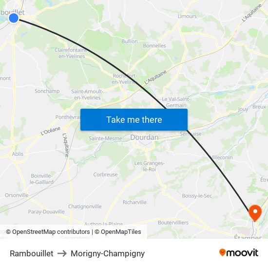 Rambouillet to Morigny-Champigny map