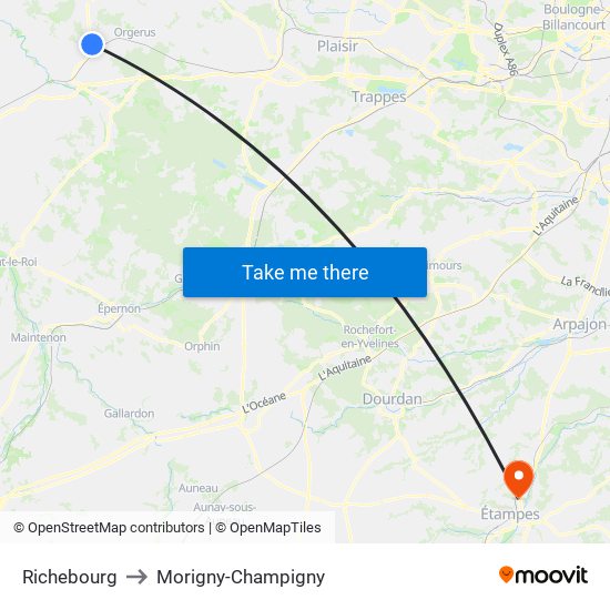 Richebourg to Morigny-Champigny map