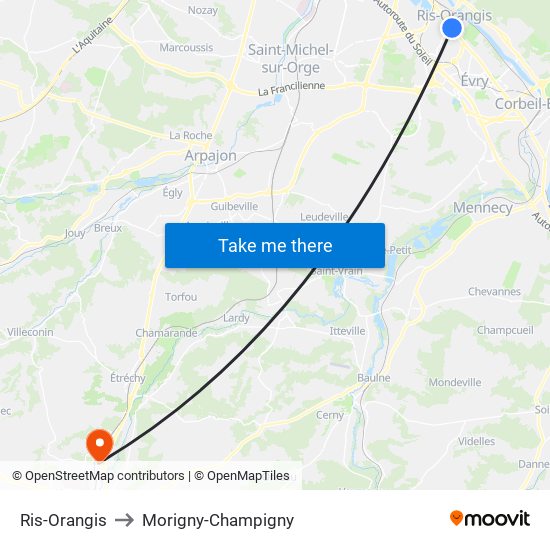 Ris-Orangis to Morigny-Champigny map