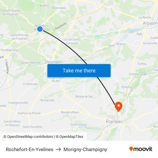 Rochefort-En-Yvelines to Morigny-Champigny map